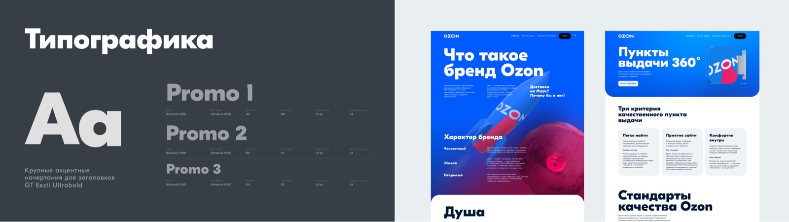 Типографика: крупные промо-стили Promo 1–3 и примеры лендингов